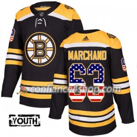 Adidas Maillot de Hockey Boston Bruins Brad Marchand 63 2017-2018 Noir USA Flag Fashion Authentic - Enfant